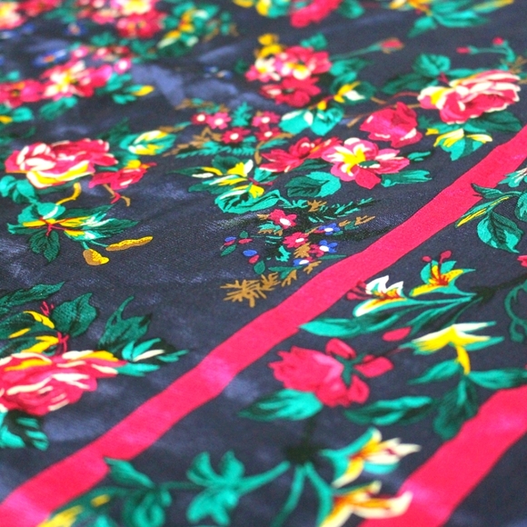 Vintage | Silk Floral Print Square Scarf Blue Teal Magenta - Picture 2 of 4